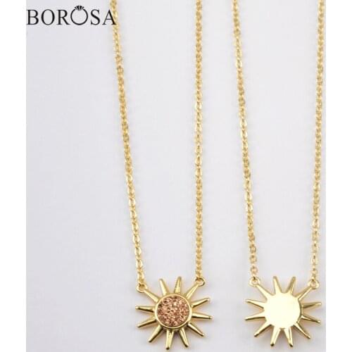 BOROSA Gold Sun Natural Agates Titanium Druzy Pendant Neckalce18" White Druzy Statement Necklace Fashion Women Jewelry ZG0440