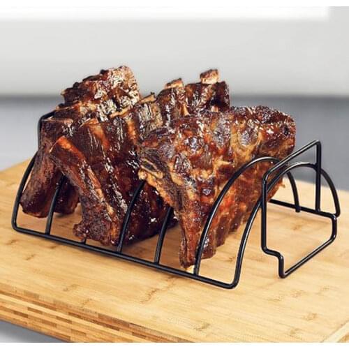 Non-Stick Rib Shelf Stand Barbecue Rib and Roast Rack Stainless Steel Grilling BBQ Chicken Beef Ribs Rack Grilling basket