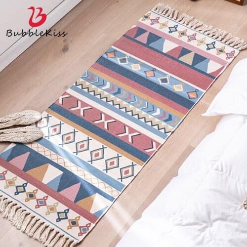 Bubble Kiss Nordic Fresh Cotton And Linen Floor Mat Carpet Handmade Tassel Design Home Bedroom Rug Girls Room Area Floor Carpet