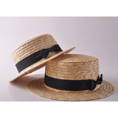 New Fashion Womens Kids Girls Straw Bowler Boater Sun Hat Round Flat Caps Brim Summer Beach