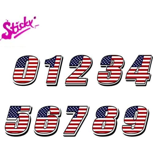 STICKY Car Sticker Styling Racing Numbers Usa United States Flag Stickers Motocross Moto Auto Decal Vinyl