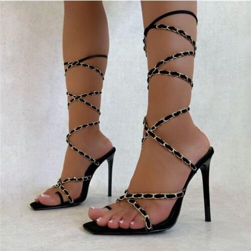 IPPEUM Luxury Shoes Woman Sexy High Heels Fashion Ankle Strappy Wedding Party Shoes Open Toe Shoes Zapatos Sexy Cross Sandals