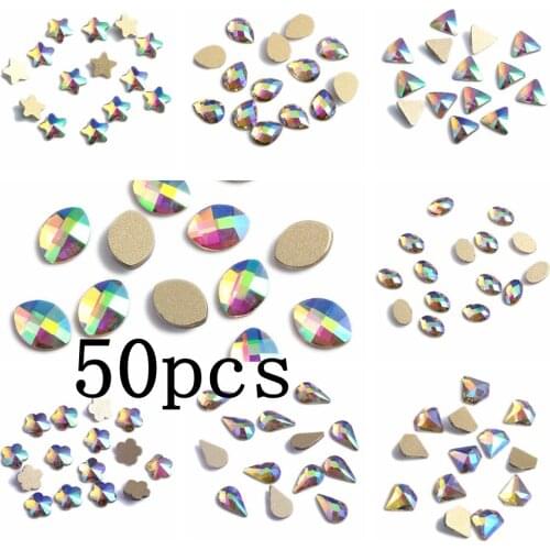Nail Art Decorations 50pcs Green Rainbow Glass Rhinestone Flatback Nail Stickers DIY Craft Art Charm Stones