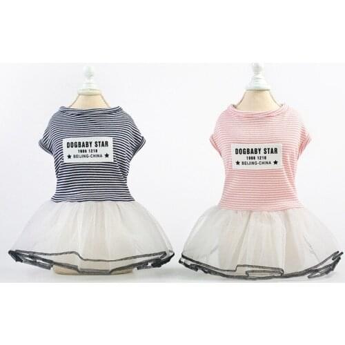 Spring and summer dog clothes pet clothes pet skirt pet supplies striped pet clothes princess gray pink simple style dog skirt