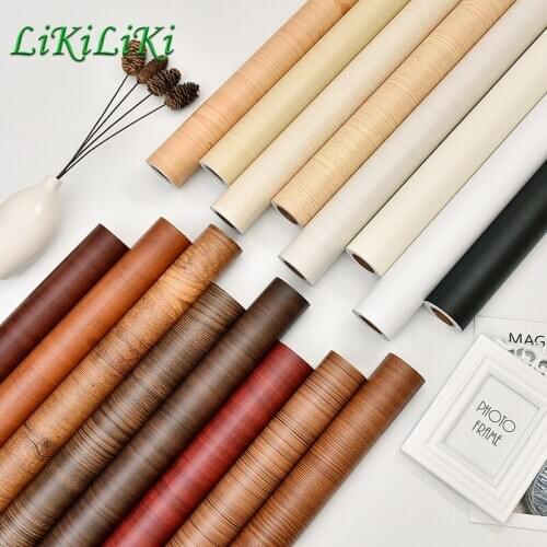 Waterproof Self-adhesive Wood Grain Wallpaper Film Kitchen Cabinet Bedroom Wardrobe Furniture Desktop Renovation Stickers Decor