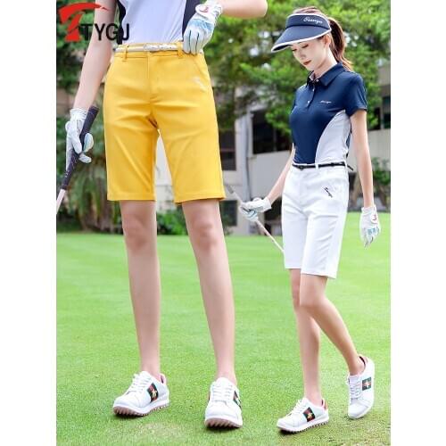 2020 Summer Golf Lady Shorts Stretch Knee length Shorts Women Breathable Soft Comfortable Solid color Golf Sports Shorts XS-XL