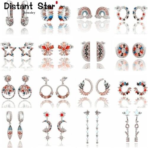 2020 New Rainbow zircon Stud Earrings jewelry for Women cz Earrings star love smile circle flower Earrings best gift