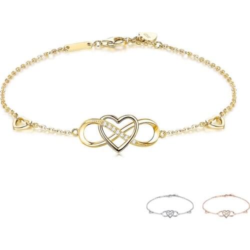 SILVERHOO Real 925 Sterling Silver Bracelet Love Lovers Cubic Zirconia Bracelet For Women Fine Jewelry Valentines Day Gift