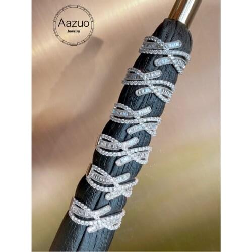 Aazuo 18K Solid White Gold Real Diamonds 0.70ct Fairy Ladder Cross Line Ring Gift For Woman High Class Banquet Engagement Party
