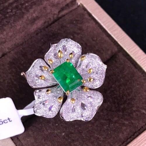 Haute Couture Color Treasure Open Female Ring Emerald Flower Ring for women Wedding Jewelry Engagement Party Rings