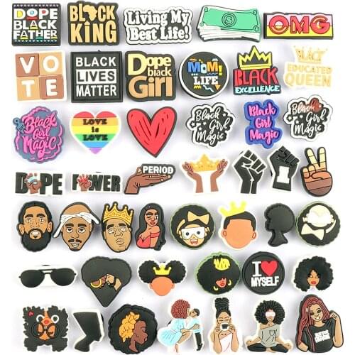 1set I Can Not Breathe Shoe Charms Accessories Black Lives Matter Fist Portraits BGM BLM PVC JIBZ for Croc Shoe Charm Decoration