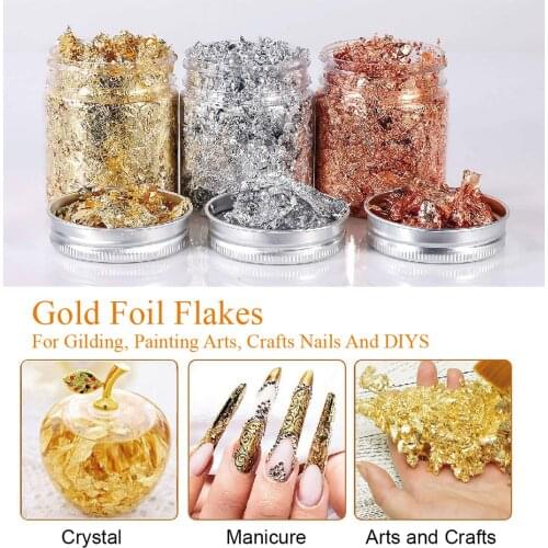 Gold flakes,foil nail art, phone case diy,Metallic Leaf for nail foil, gold leaf,gold flakes for nails,glitter for resin,1g,2g