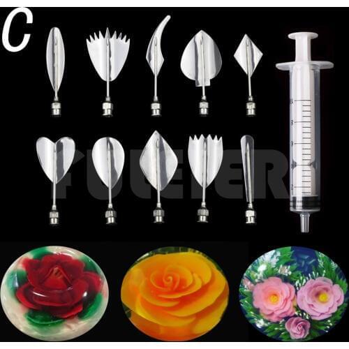 11pcs/set 3D Jelly Flower cake Art Tools baking cake pudding gracilaria Nozzle set Syringe tools