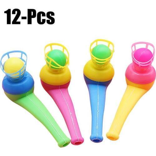 12PCS New Suspended Pipe Blowing Ball Toy Gifts For Kids Colorful Magic Blowing Pipe Floating Ball Children Toys Party Favors