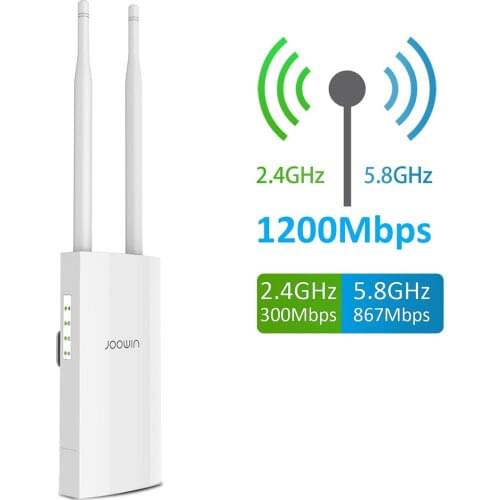 1200Mbps Wifi Outdoor Access Point PoE Powered AP High Power Wireless Repeater with Ethernet Port 5dBi Antenna Support 100+ user