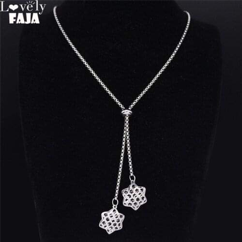 2021 Hexagram Stainless Steel Chain Necklaces for Women Silver Color Statement Necklace Jewelry collares para mujer NXS03