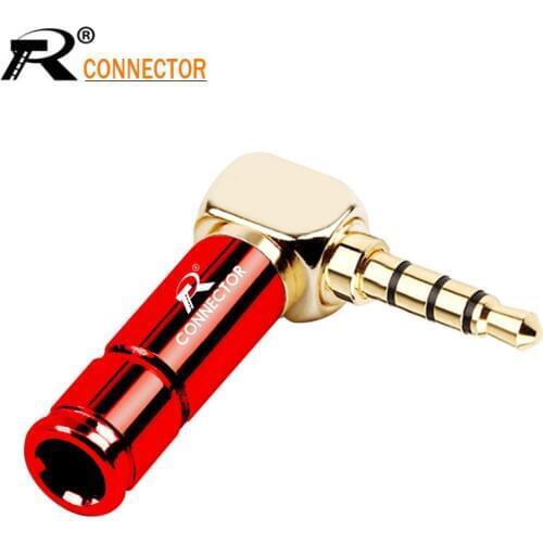 1pcs 3.5mm 4 pole 90 degree plug stereo headphone plug L-shaped elbow right angle DIY 3.5 repair welding head for 6mm cable