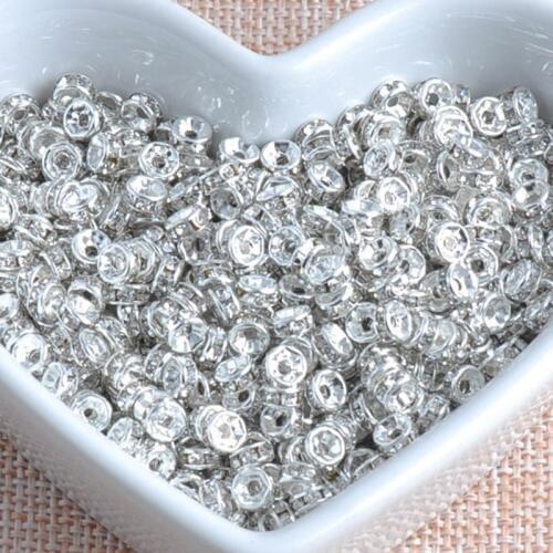 4mm White Metal Silver Plated Crystal Rhinestone Rondelle Spacer Beads 200Pc Wholesale SG004MX
