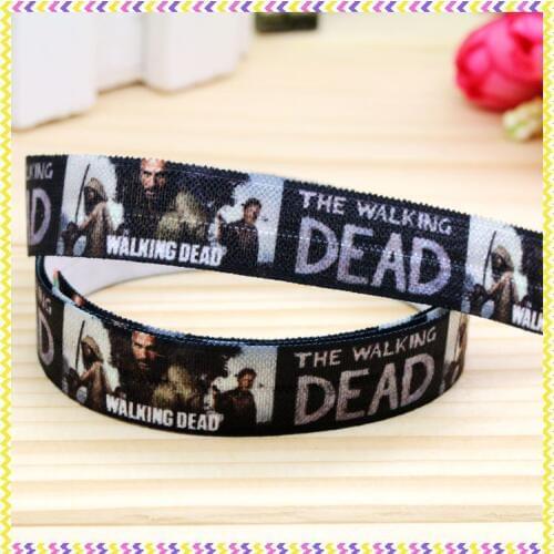 5/8'' Free shipping Fold Elastic FOE the walking dead printed headband headwear hairband diy decoration wholesale OEM P4451