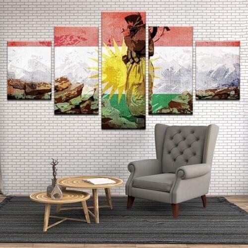 5 Piece Art Picture Kurdistan Soldier Flag HD Print Painting Poster Canvas Painting Poster Living Home Room Decoration