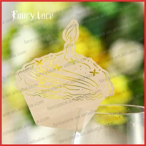 50pcs Hot Sale Birthday Party Decorations Place Card, Elegent Wine Glass Card Cake Candle Shaped Die Cut Paper Party Decor