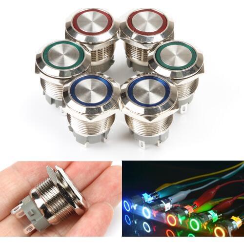 6pcs/lot 16mm LED Light 12V 24V 110V 220V Metal Button Switch Momentary Latching Self-locking Waterproof