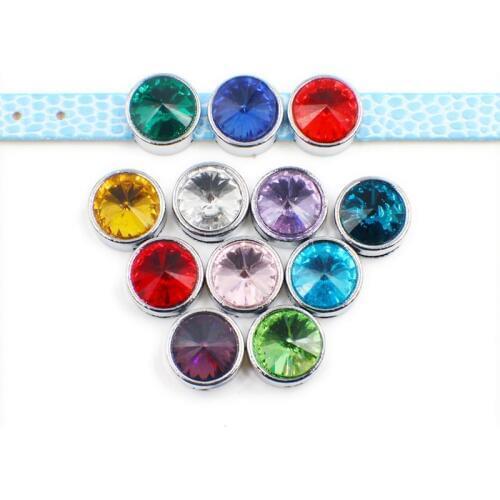 8mm 12 Color Rhinstone Birthstone Round Slide Charms Slide Beads DIY 8mm Bracelets Wristbands,Belt Straps Pet Name Collar