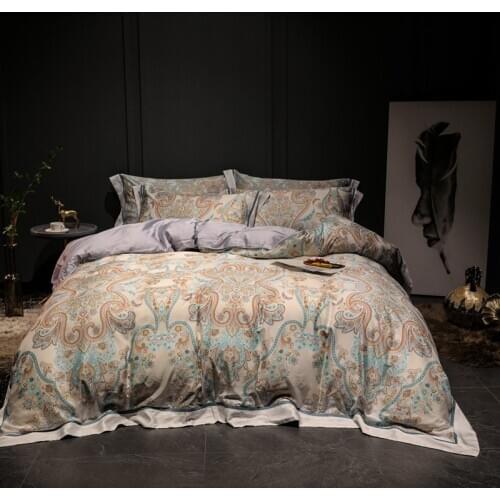 Free shipping Top Tencel Flower and tree pattern, hollow design, luxury family 4-piece set, silky soft, very good texture