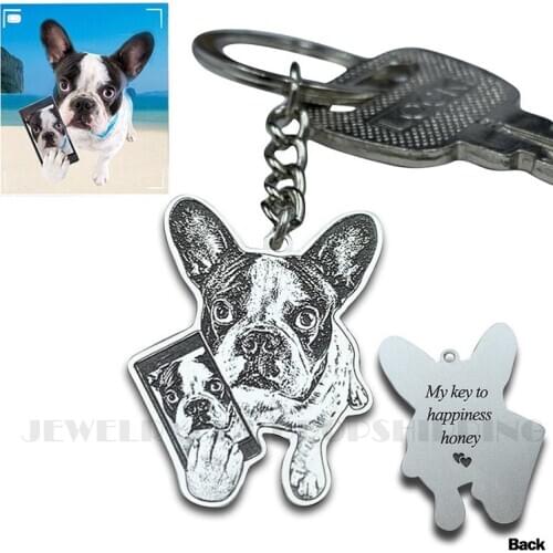 Customized Pet Keychain Photo personalized Jewelry 925 Sterling Silver Memory Keepsake Engrave Dog Cat Name Tag Portrait