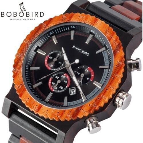 BOBO BIRD Men Watches 2020 Luxury Brand Calendar Wristwatch Sport Chronograph Wood Watch Gift Customized Clock Relogio Masculino