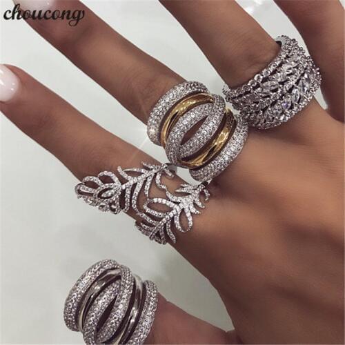 Choucong Handmade Big Finger ring White Gold Filled Full 250pcs AAAAA Zircon Engagement Wedding Band Rings For Women men Jewelry