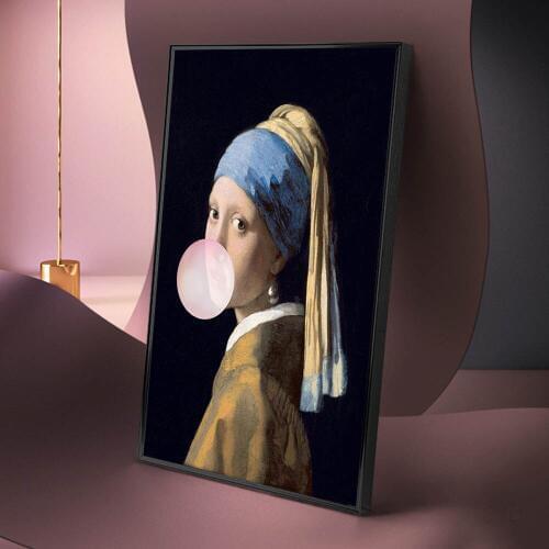 Girl with a Pearl Earring Funny Art Paintings Print On Canvas Famous Art Re-creation Classical Girl with Balloon Art Pictures