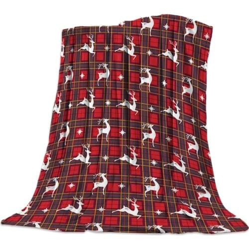 BIGHOUSES Throw Blanket Christmas Throw Blanket Plaid And Christmas Elk Warm Microfiber Blanket Bedclothes Flannel Blanket