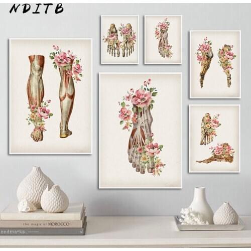 Skeletal Muscle Anatomy Art Canvas Painting Floral Foot Bone Medical Poster Print Education Hospital Picture Modern Decoration