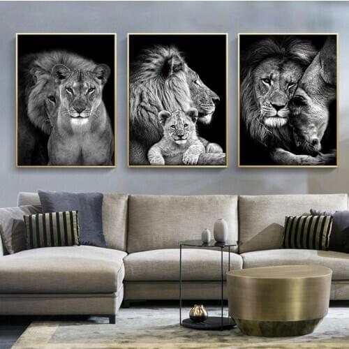 Black White Lion Oil Paintings on Canvas Posters and Prints Modern Animal Art Wall Picture For Living Room Home Decor Cuadros