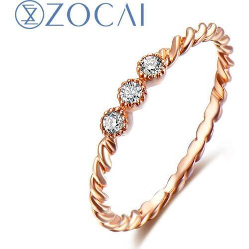 ZOCAI Natural 0.07 CT Diamond Ring with Real 18K Rose Gold (Au750) W06245