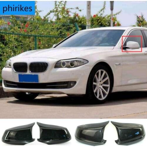 Pair Black/Carbon Fiber Look Rearview Mirror Caps Car Door Wing Mirror Cover Replacement For BMW F10 5-Series 2011-2013 Pre-LCI