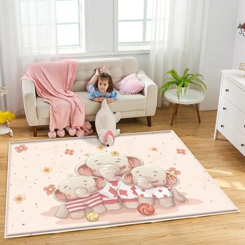Warm Elephant Family Pattern Kids Play Carpet Children Rug Baby Nursery Crawling Flannel Children Durable Non-Slip Floor Carpet