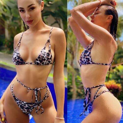 Leopard Bikinis Low Waist Thong Fashion Women Swimsuit Casual Party Bathing Suit Sexy Tanga String Bikini Brazilian Lady Trikini