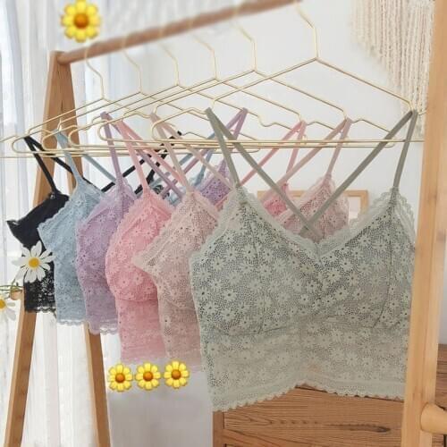 Summer Sweet Lace Trim Camisole Fashion Wild Solid Color Hollow Out Sling Tank Top Women Underwear With Removable Chest Pad