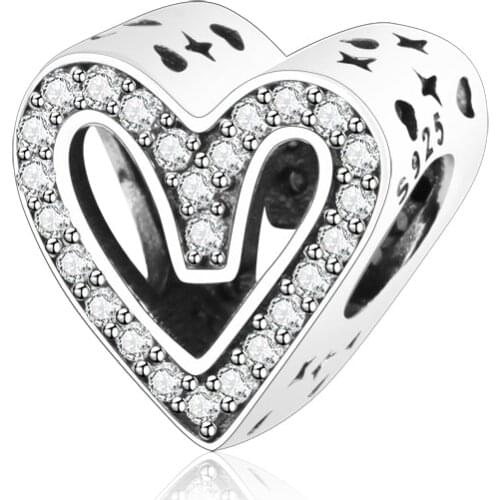 Hot Sale 925 Sterling Silver Sparkling Freehand Heart Charm Beads fit Original Pandora Bracelets 925 Silver Brand Jewelry Gift