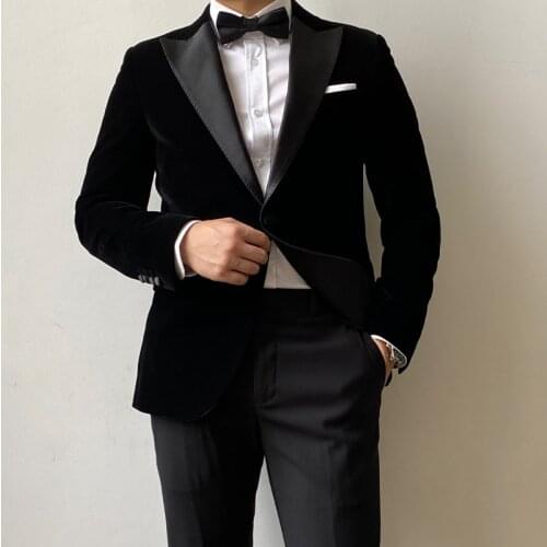 RICODESIGN Mens Wedding Tuxedo Black Velvet Suit Jacket Hand Made Tailored Customerd Slim Fit Party Suit