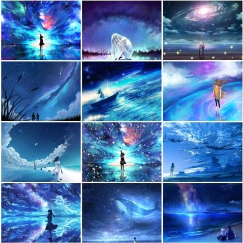 Anime Landscape Galaxy and Sky 5D Diy Diamond Painting Girl Pictures of Rhinestone Embroidery Cross Stitch Kits Gift Home Decor
