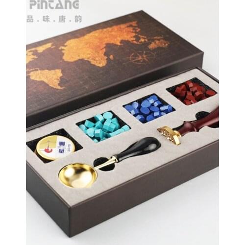 Fire Lacquer Wax Printing Retro Craft Wax Seal Box Detachable Stamp Spoon Set Retro Wax Seal Furnace Diy Hand Account Gift