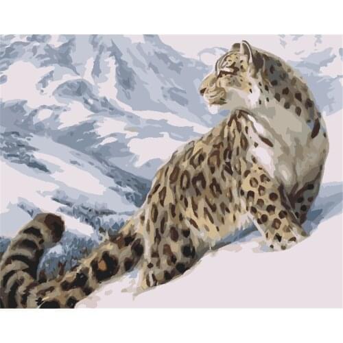 Snow Leopard Night Sceney Diy Oil Painting Paint By Number Kit Painting For Adults Kids Arts Craft For Home Wall Decor 40x50cm