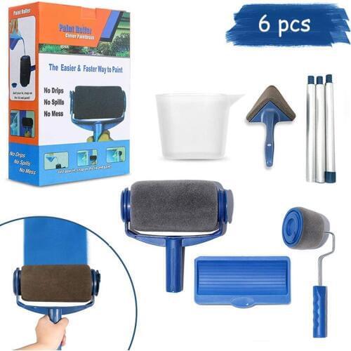 8pcs Paint Roller Brush Kit DIY Wall Printing Brush Tools Set With Paint Runner Pro Brush Handle Flocked Edger Painting Walls