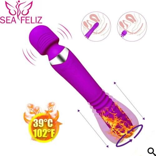 Thrusting Heating Stretch Rotating Massager AV Wand Dildo G Spot Vibrator Woman Powerful Erotic Sex Toy Clit Stimulate Vibration