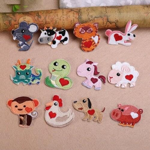 50pcs/lot Embroidery Patches Letters Clothing Decoration Accessories Animal Mouse Cat Dog Snake Diy Iron Heat Transfer Applique