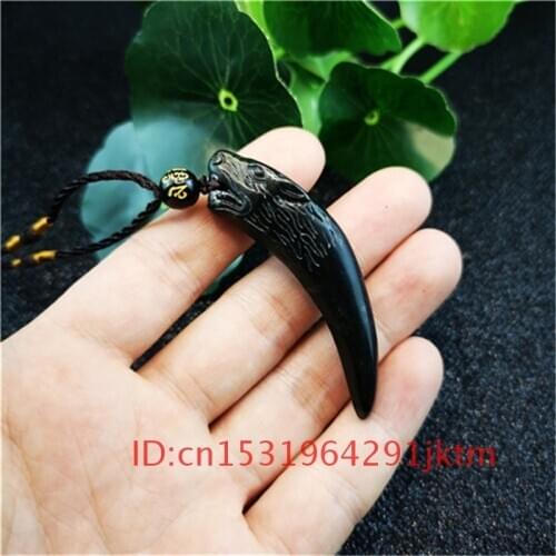 Wolf Tooth Natural Accessories Necklace Jade Jewelry Charm Pendant Amulet for Black Carved Men Green Gifts Chinese Obsidian