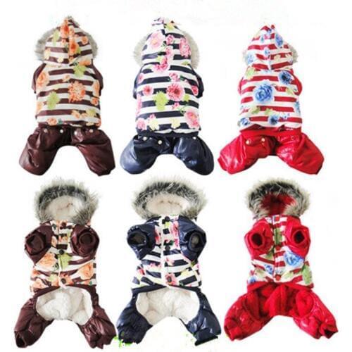 Cold-proof Dog Down Coat Jacket Waterproof Pet Overcoat Floral Flower Cotton-padded Clothes Outerwear For Small Dog Pet Cat